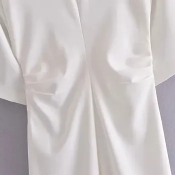 ZA2021 uus naiste suve kleit, stiilne mood nööpidega draped midi kleit särk retro lühikese varruka küljel tõmblukk Lahti valge