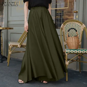 ZANZEA Stiilne Tahke Lai Jalg Püksid Naiste Kevad Püksid 2021 Vabaaja Elastne Vöökoht Pikk Pantalon Naine Streetwear