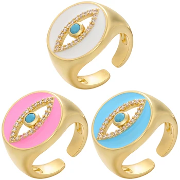 ZHUKOU Trendikas Tilkuva õli Emailiga Avamine Rõngad Armas Silma naiste Sõrmus CZ Ring crystal paksu rõngad Ehteid hulgimüügi VJ162