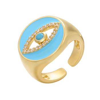 ZHUKOU Trendikas Tilkuva õli Emailiga Avamine Rõngad Armas Silma naiste Sõrmus CZ Ring crystal paksu rõngad Ehteid hulgimüügi VJ162
