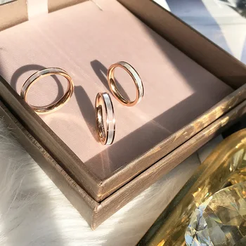 ZN Rose Gold Titanium Terasest Rõngas on Naiste-Meeste Paar Singlit Inkrusteeritud Valge Kest Lihtne Sõrme Rõngad, Pulmad kihlasormus