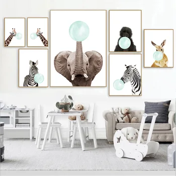 Zebra Girafe Elevant Loomade Canvas Poster Lasteaed Seina Art Print Maali Lapsed Pilt Nordic Lapsed Baby Room Dekoratsioon 84896