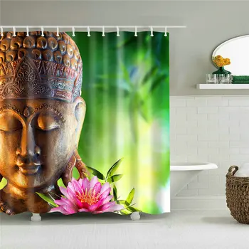 Zen Buda Maastiku Kujundusest Dušš Kardinad, Lilled, Taimed Lotus Roheline Bambus Zens Kivi Maastik, Vann, Kardinad Spa Rippuvad Riie