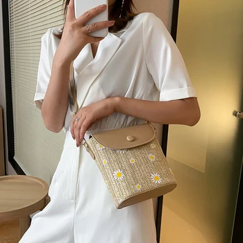 Õlgedest Punutud Naiste Messenger Bag Suvel kott Moe Daisy Chain Lihtne õlakott, Vabaaja Kunstlik kudumine Mini Käekott Mobiiltelefoni