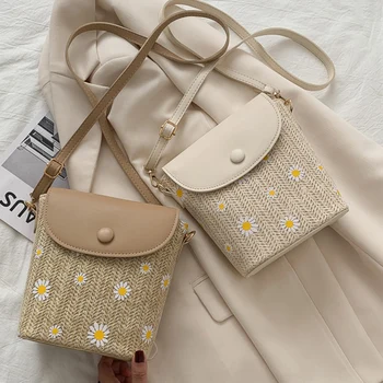 Õlgedest Punutud Naiste Messenger Bag Suvel kott Moe Daisy Chain Lihtne õlakott, Vabaaja Kunstlik kudumine Mini Käekott Mobiiltelefoni