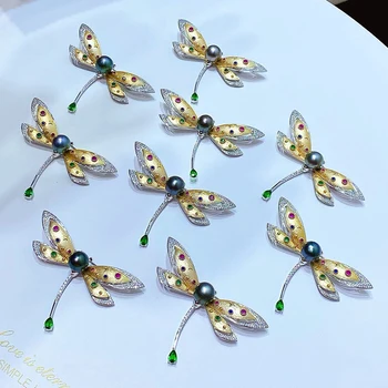 Õrn Dragonfly Breastpin Paigaldus 9-10mm Pärlid Naiste DIY Ehted Tegemine