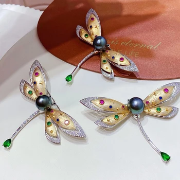 Õrn Dragonfly Breastpin Paigaldus 9-10mm Pärlid Naiste DIY Ehted Tegemine