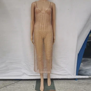 Õõnes välja seksikas ujumistrikoo cover-ups 2020. aasta uus Split pikk beachwear naiste Heegeldatud tuunika beach kleit Silmkoelised katta kuni rüü de plage 117011