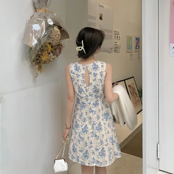 Ühes Tükis Kleit Korea Elegantne Õie Kleidid Naiste Vabaaja Lühikesed Varrukad Vintage Midi Kleidid Asukoht Daamid Disain 2021 Suve